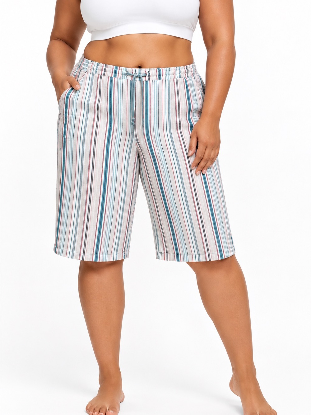 Per Se striped linen-blend pull-on capri pants size 3X